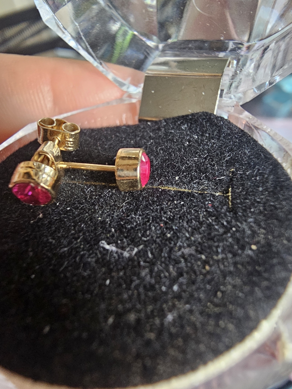 18k Yellow Gold-Plated Stud Earrings with Pink Gemstone